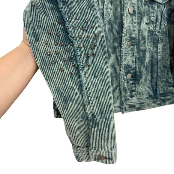 POL Clothing 100% Cotton corduroy studded jacket green blue wash women's size M - Picture 5 of 9
